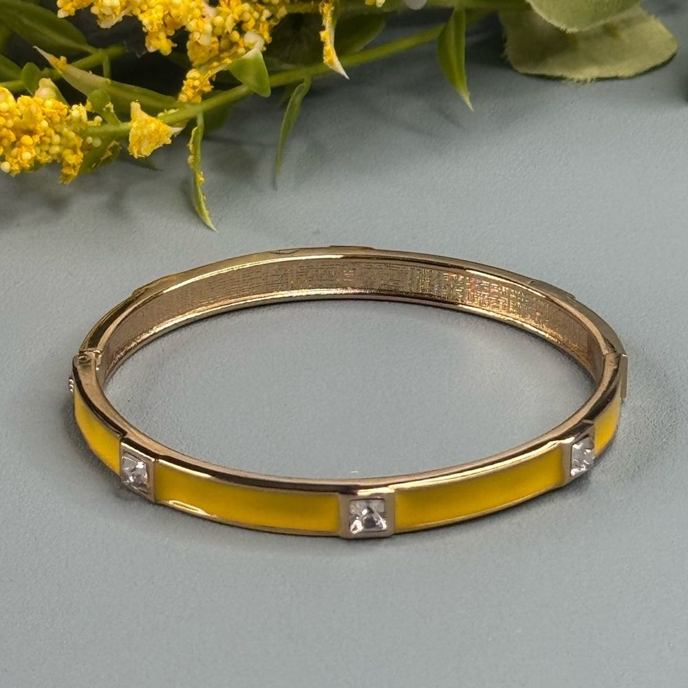 Nordstrom Hinged Yellow Bangle Bracelet with Crystals